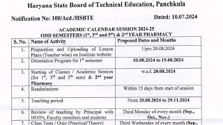 Haryana Govt Polytechnic Classes Update 2024 Govt Polytechnic College Classes Academic Calendar [upl. by Stevy133]