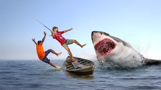 Shark Attack on Fishing Boat 8  A great White Shark Attack Short Movie [upl. by Herwick495]