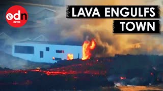 Homes Engulfed By LAVA After Second Iceland Volcano Erupts [upl. by Peih]