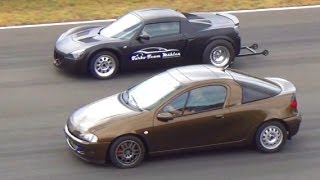 Opel SPEEDSTER 20 Turbo vs TIGRA Turbo 14 Mile Drag Race Viertelmeile Rennen Acceleration Sound [upl. by Rimhsak]