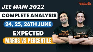 JEE 2022 Expected Marks Vs Percentile  JEE Main Analysis 24 25 amp 26th June 2022  Vedantu JEE [upl. by Any227]