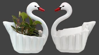 Swan Pot Cement Planter at Home Making Old Towels  Cement craft ideas [upl. by Teague]