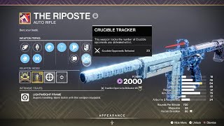 First time using The Riposte God Roll 23 kills  Destiny 2 [upl. by Sirret744]