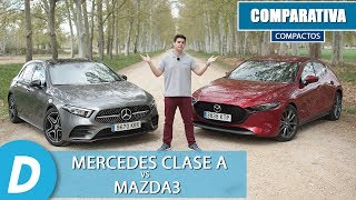 Comparativa compactos Mazda3 2019 vs Mercedes Clase A  Review en español  Diariomotor [upl. by Enyawad]