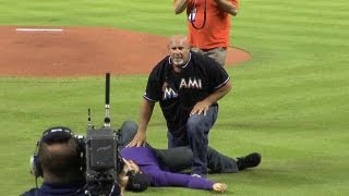 Wrestler Goldberg spears guy in purple on Legends of Wrestling Night [upl. by Iot916]