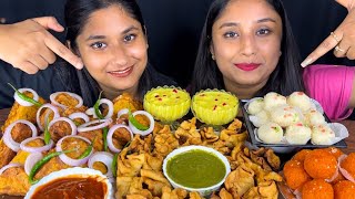 Eating😋Bread🥪PakoraPotli SamosaLadduSweetsRasmalai ChallengeBig BitesEating ChallengeAsmr [upl. by Lienaj]