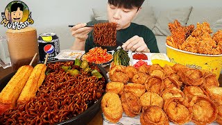 ASMR MUKBANG 직접 만든 만두 치킨먹방 돈까스 짜파게티 레시피 FRIED CHICKEN AND BLACK BEAN NOODLES EATING SOUND [upl. by Sacha]