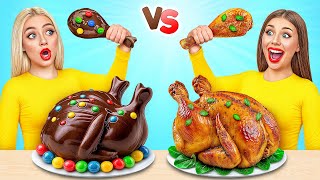 Real Food vs Chocolate Food Challenge  Eating Only Sweet 24 Hours by Choco DO [upl. by Streeter]