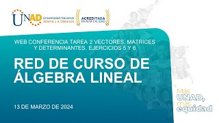 WEB CONFERENCIA TAREA 2 ÁLGEBRA LINEAL VECTORES MATRICES Y DETERMINANTES EJERCICIOS 5 Y 6 [upl. by At]