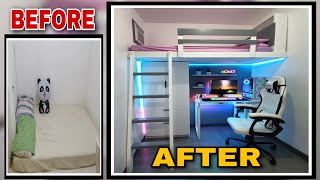 5 SQM ROOM TRANSFORMATION with LOFT BED GAMING SET UP  Full Episode Room Make Over Minimalist Room [upl. by Aneri]