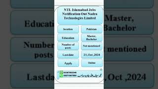 NTL Islamabad Jobs Notification Out Nadra Technologies Limited ntl islamabad jobs notification [upl. by Mcquillin]