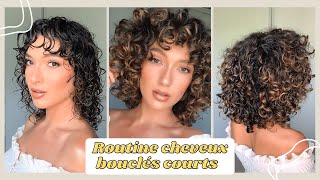 NOUVELLE ROUTINE CHEVEUX BOUCLÉS  Cheveux bouclés courts avec frange  New short curly hair routine [upl. by Thgirw]