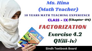 Exercise42 Question1iiiiv class9maths Chap4Factorization SindhBoard mshina [upl. by Fortune]