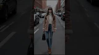 Shearling Bomber Jacket amp Skinny Jeans winter runway 2024trends [upl. by Lodge]