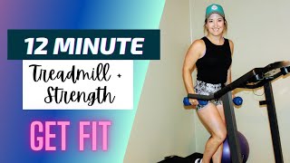 Treadmill  Strength  12 MINUTE HIIT Workout  Dumbbells and Running [upl. by Akimik]