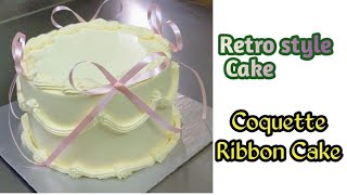 Simple retro style cake  coquette ribbon cake Vintage cake decorating  Height cake decorating [upl. by Karisa]