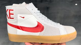 Nike SB Zoom Blazer Mid Premium Deconstructed Grey Red Skate Shoes [upl. by Sprung]