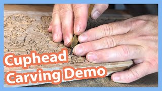 Carving Demo on a Cuphead Woodblock Print Design [upl. by Aniles]