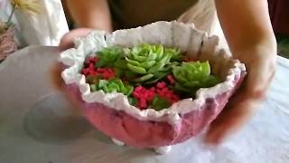 Maceta de cemento y tela super fácil  CEMENT AND CLOTH FLOWER POT SUPER EASY [upl. by Lalage772]