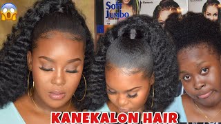 Howto Sleek Kinky Curly Ponytail with Soft Jumbo Kanekalon hair Heat free [upl. by Worthington]