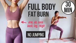 30 min Full Body Fat Burn HIIT NO JUMPING  Ab Core Arm Back Leg Thigh amp Cardio  Emi [upl. by Noxin]