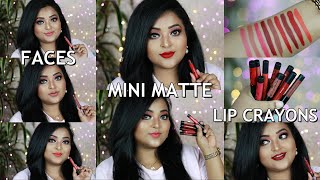 FACES Ultime Pro Mini Matte Lip Crayons TOP 9 SHADES REVIEW amp SWATCHESsaptaparnee biswas [upl. by Artina]