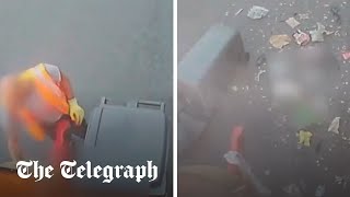 Moment refuse workers narrowly escape bin explosion [upl. by Kachine488]