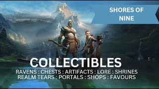 God of War  Shores of Nine All Collectible Locations Ravens Chests Artefacts Shrines  100 [upl. by Nolita]