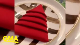 Here’s how to do a Christmas tree napkin fold l GMA [upl. by Inanuah]