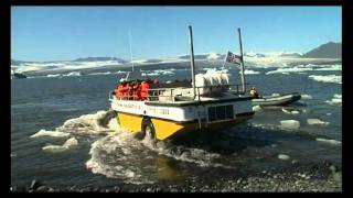 Jökulsárlón glacial lagoon with amphibian boats  Iceland [upl. by Kaja]