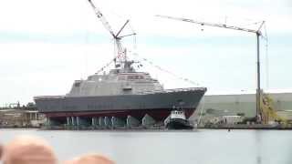 USS Little Rock LCS9 Side Launch at Marinette Marine Corporation [upl. by Stolzer663]