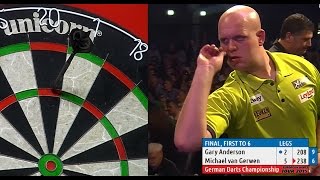 INCREDIBLE DARTS Michael van Gerwen v Gary Anderson 2015 German Darts Championship HD [upl. by Aizti]