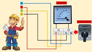 VOLT METER CONNECTION IN THREE PHASE LINE WITH 7 POSITION SELECTOR SWITCH [upl. by Eus641]