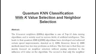 Quantum KNN Classification With K Value Selection and Neighbor Selection [upl. by Nnasor225]