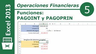 Funciónes PAGOINT y PAGOPRIN  Excel 2013 Operaciones Financieras 512 [upl. by Gargan]