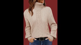 LEANI Womens 2024 Turtleneck Sweater Lantern Long Sleeve Cable Knit Pullover Sweaters Jumper [upl. by Lanrev]