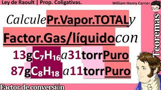 𝐏𝐫𝐞𝐬𝐢ó𝐧 𝐝𝐞 𝐯𝐚𝐩𝐨𝐫 𝐭𝐨𝐭𝐚𝐥 𝐲 𝐟𝐚𝐜𝐭𝐨𝐫 𝒈𝒂𝒔𝑳í𝒒𝒖𝒊𝒅𝒐 13 g C₇H₁₆ a 31 torr puro y 87 g C₈H₁₈ a 11 torr puro [upl. by Lahcar]