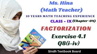 Exercise41 Question8iiv class9maths Chap4Factorization SindhBoard mshina [upl. by Adnoek]