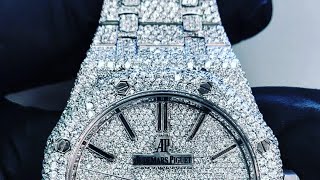 VVS ICED OUT AP AUDEMARS PIGUET ROYAL OAK MOISSANITE WATCH 25 CTS [upl. by Azarria]