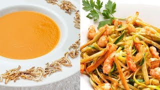 Crema de calabaza y boniato  Espaguetis de calabacín y gambas  Cocina Abierta [upl. by Ynnaf]