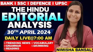 Editorial Analysis  30th April 2024  Vocab Grammar Reading Skimming  Nimisha Bansal [upl. by Nahtanha]