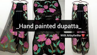 Hand painted dupatta  black dupatta painting with artsyfariha [upl. by Niall]