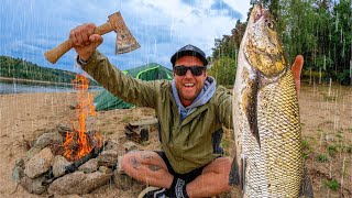 Solo Camping In The Rain  Fishing Exploring amp Cooking Amazing Camp Food [upl. by Kaylee]