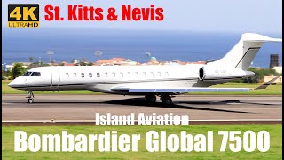 Beautiful Bombardier Global 7500 OELDP Departing St Kitts In The Eastern Caribbean [upl. by Auhsuoj]