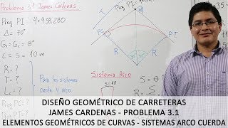 PROBLEMA 31 JAMES CARDENAS  ELEMENTOS GEOMÃ‰TRICOS DE CURVAS CURSO DISEÃ‘O DE CARRETERAS  VIDEO 5 [upl. by Asena]