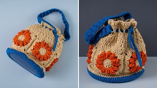 Easy crochet bucket bag tutorial [upl. by Colinson]