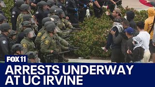 UC Irvine protests Cops tear down proPalestine encampment mass arrests made [upl. by Aikkan]