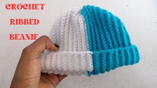 HOW TO  CROCHET RIBBED BEANIE  EASY CROCHET RIBBED HAT  TUTORIAL FOR BEGINNERS [upl. by Dzoba]