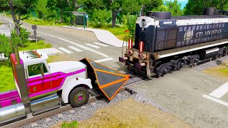 Double Flatbed Trailer Truck vs speed bumps Busses vs speed bumps Beamng Drive [upl. by Zurciram]