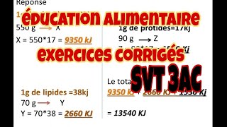 correction des exercices  éducation nutritionnelle 3ac [upl. by Llewop704]